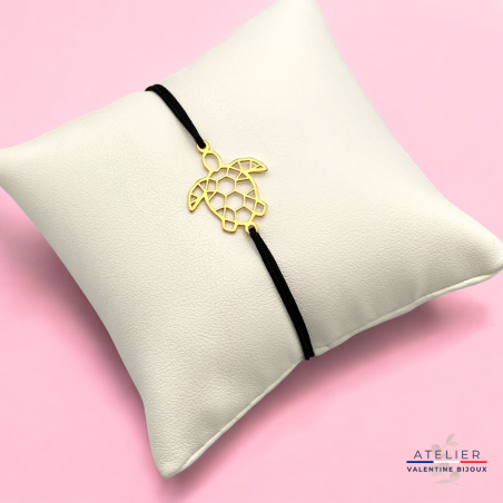 Tortue origami, Bracelet cordon ajustable en argent 925