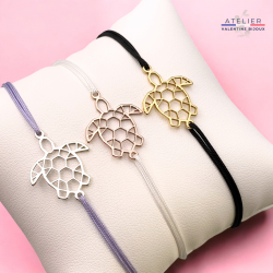 Tortue origami, Bracelet cordon ajustable en argent 925