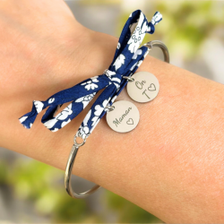 MAMAN ♡, Je T'♡ ou On T'♡, bracelet jonc cordon liberty