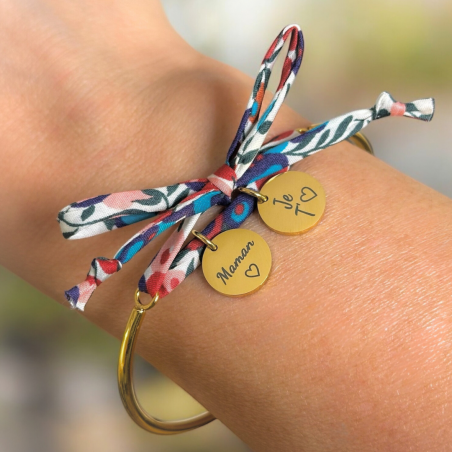 MAMAN ♡, Je T'♡ ou On T'♡, bracelet jonc cordon liberty