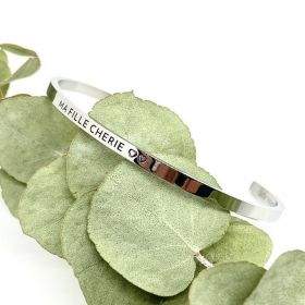 Ma fille chérie ♡♡ Jonc ajustable à message en acier inoxydable gravure noire