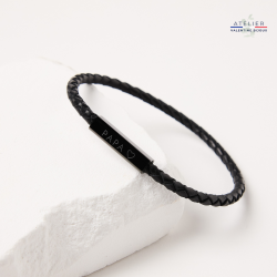 PAPA ♡ - Bracelet cordon cuir tressé noir