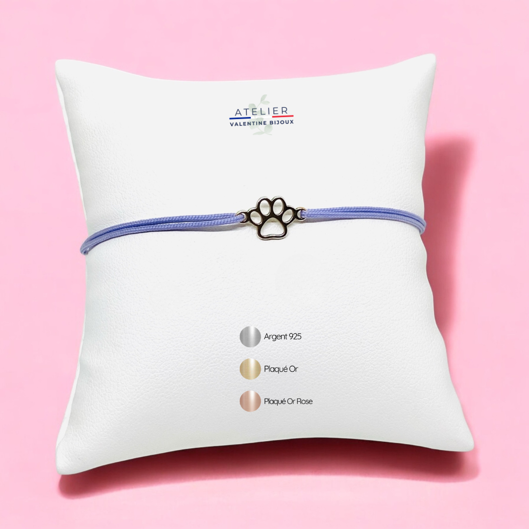 Bracelet cordon ajustable patte de chien chat
