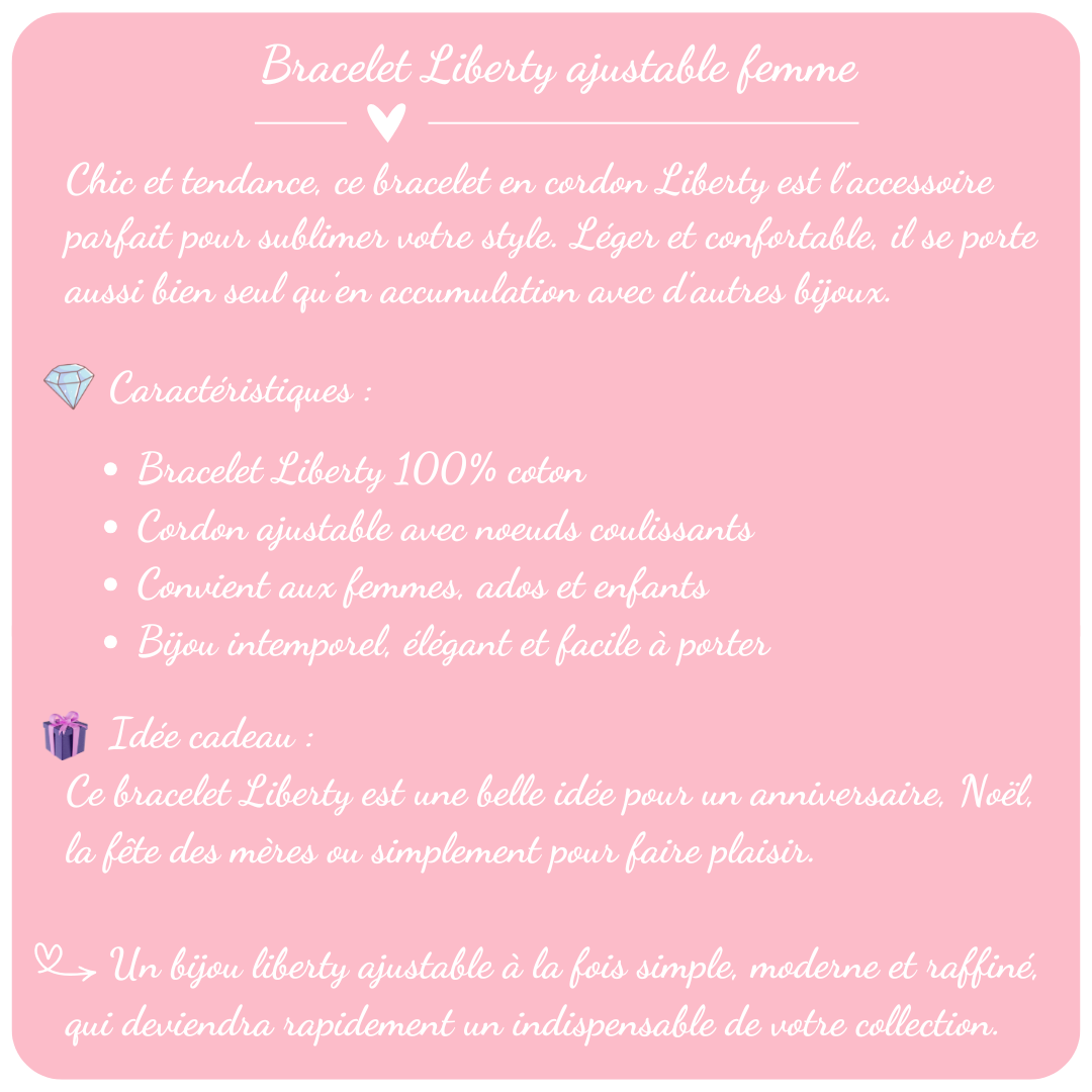 Bracelet liberty Écossais ajustable, pour femme, ado, enfant