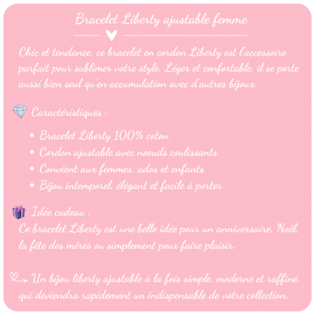 Bracelet liberty Écossais ajustable, pour femme, ado, enfant