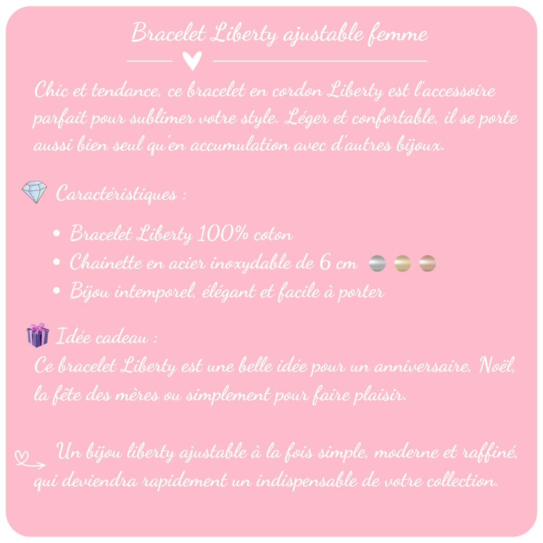 Cordon liberty Écossais, 2 ou 3 tours, avec chainette ajustable