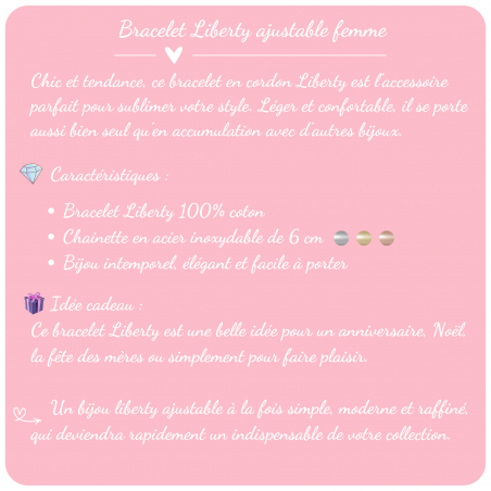 Cordon liberty Écossais, 2 ou 3 tours, avec chainette ajustable