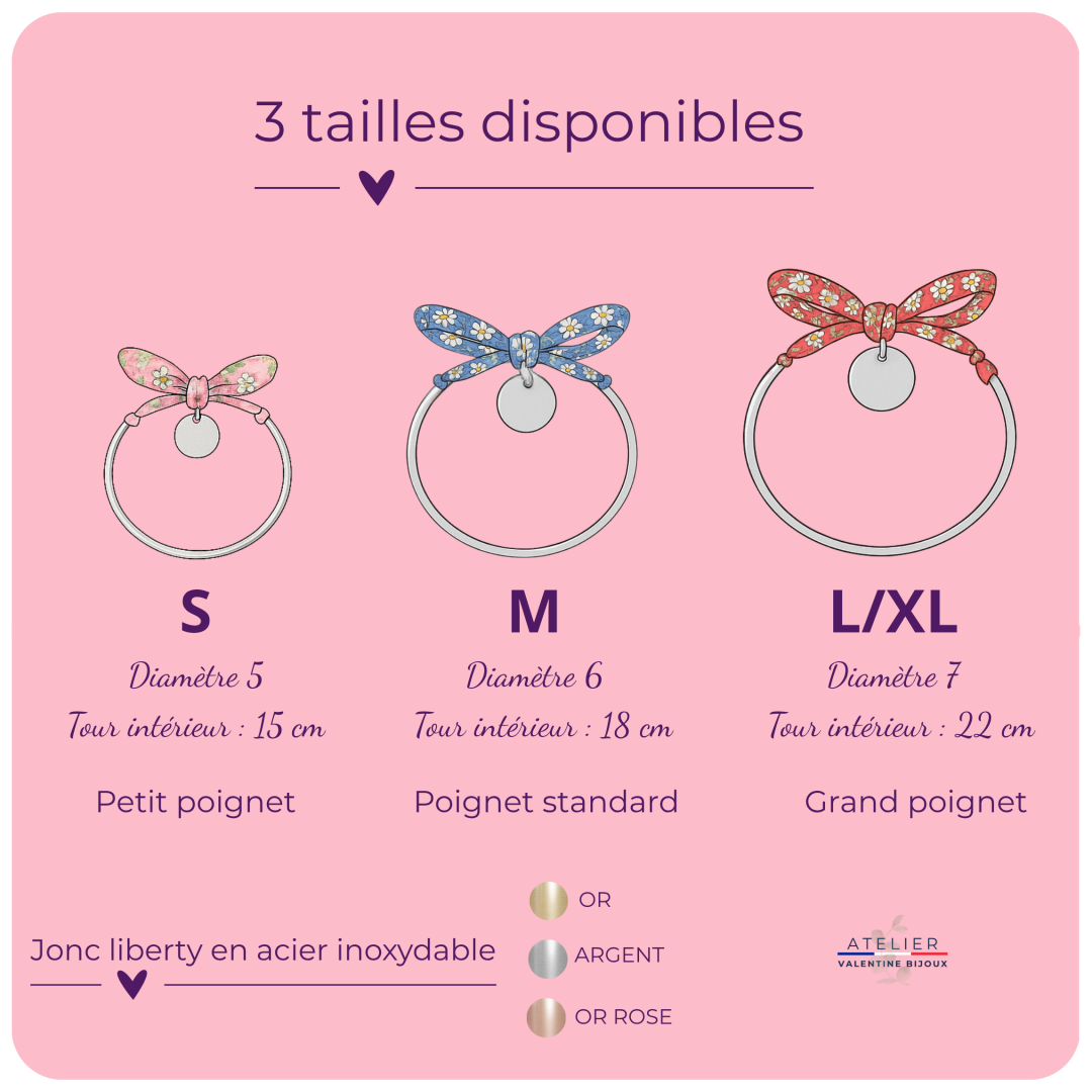 MAMAN ♡, Je T'♡ ou On T'♡, bracelet jonc cordon liberty