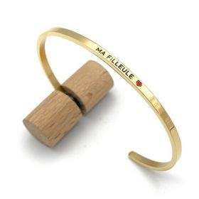 Ma filleule - Bracelet jonc ajustable à message en acier inoxydable gravure noire
