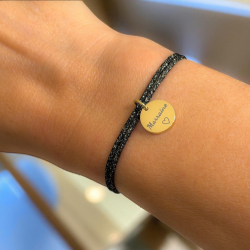 Bracelet Marraine personnalisé – Cordon scintillant & médaille gravée (acier inoxydable)