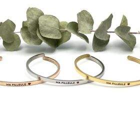 Ma filleule - Bracelet jonc ajustable à message en acier inoxydable gravure noire