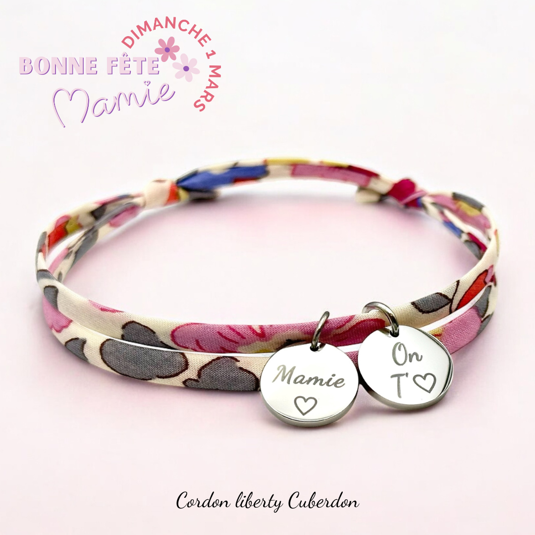 Choisissez vos médailles, Mamie, On T'♡ ou Je t'♡, cordon Liberty ajustable