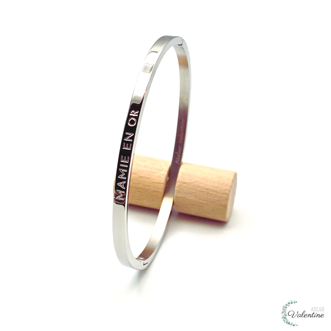 Mamie en Or, Bracelet jonc à message en acier inoxydable