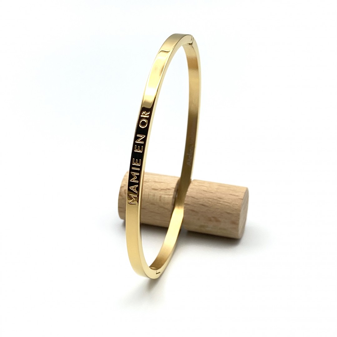 Mamie en Or, Bracelet jonc à message en acier inoxydable