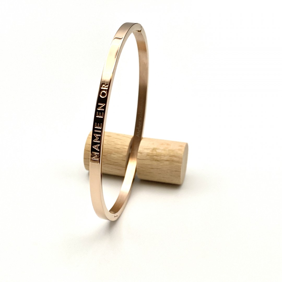 Mamie en Or, Bracelet jonc à message en acier inoxydable