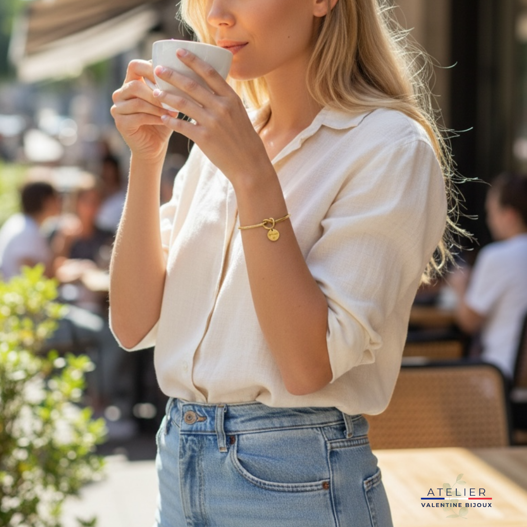 Bracelet jonc noeud "mamie" acier inoxydable