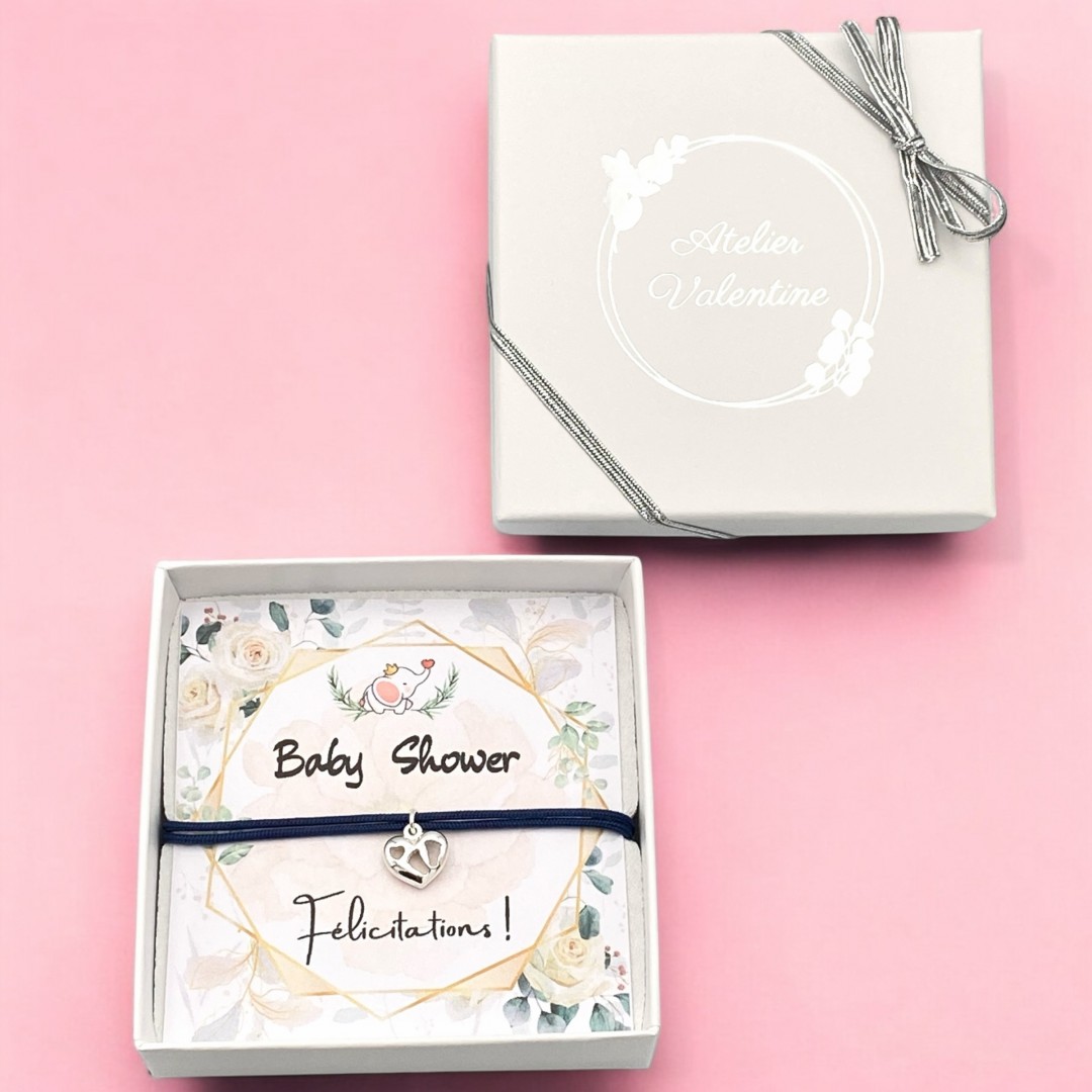 Coffret baby shower, cadeau baby shower, pendentif coeur petits pieds