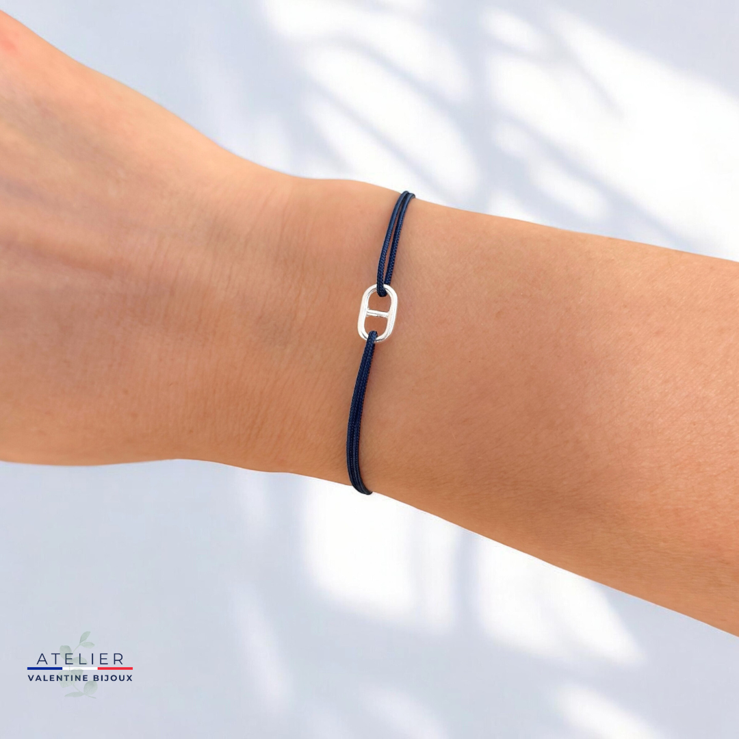 Bracelet cordon petite maille marine en argent 925 pour homme ou femme