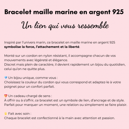 Bracelet cordon petite maille marine en argent 925 pour homme ou femme