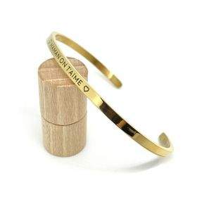 Maman on t'aime - gravure noire, jonc ajustable à message en acier inoxydable