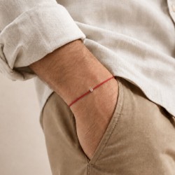Bracelet cordon ajustable, perle striée en argent massif