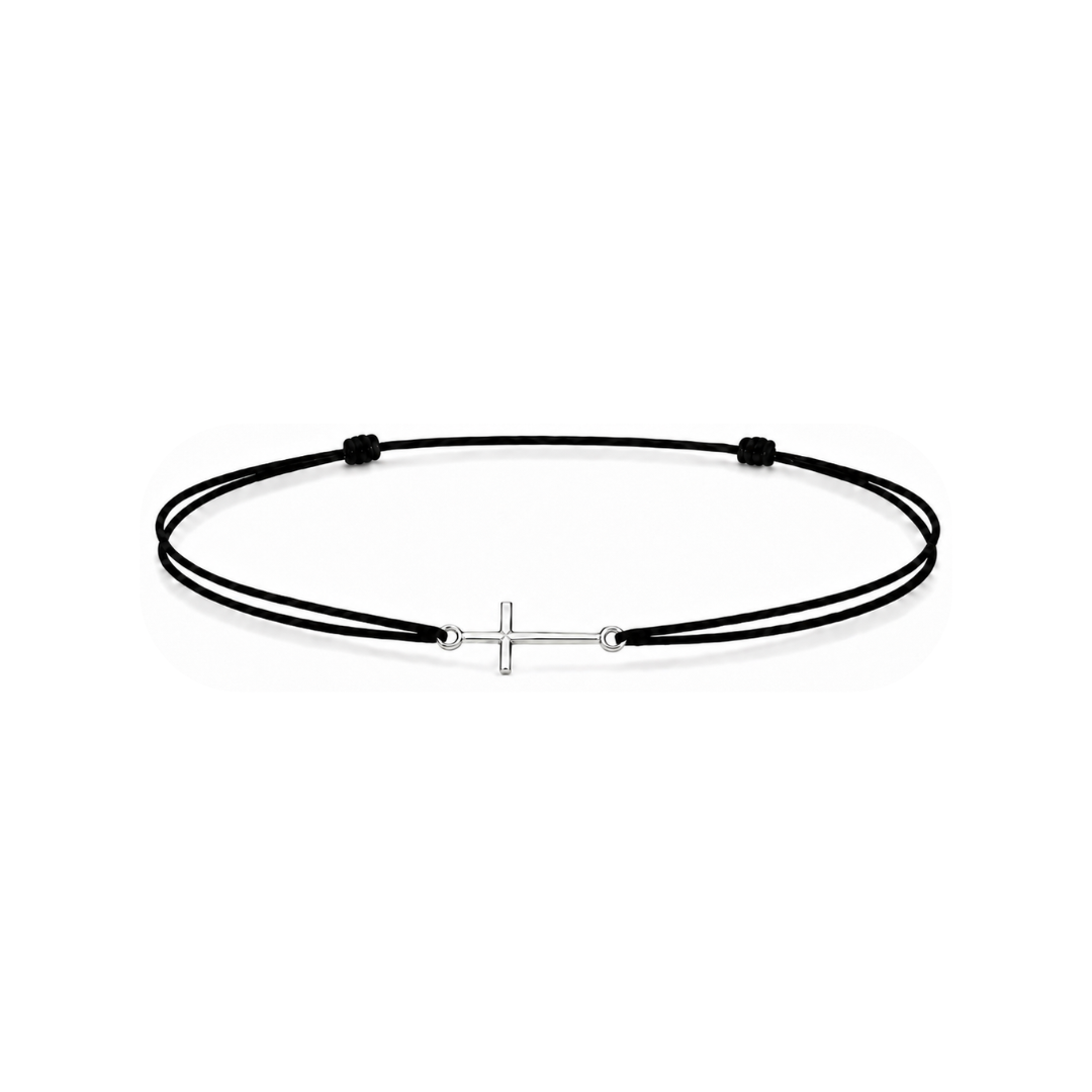 Bracelet fin, cordon ajustable croix en argent 925
