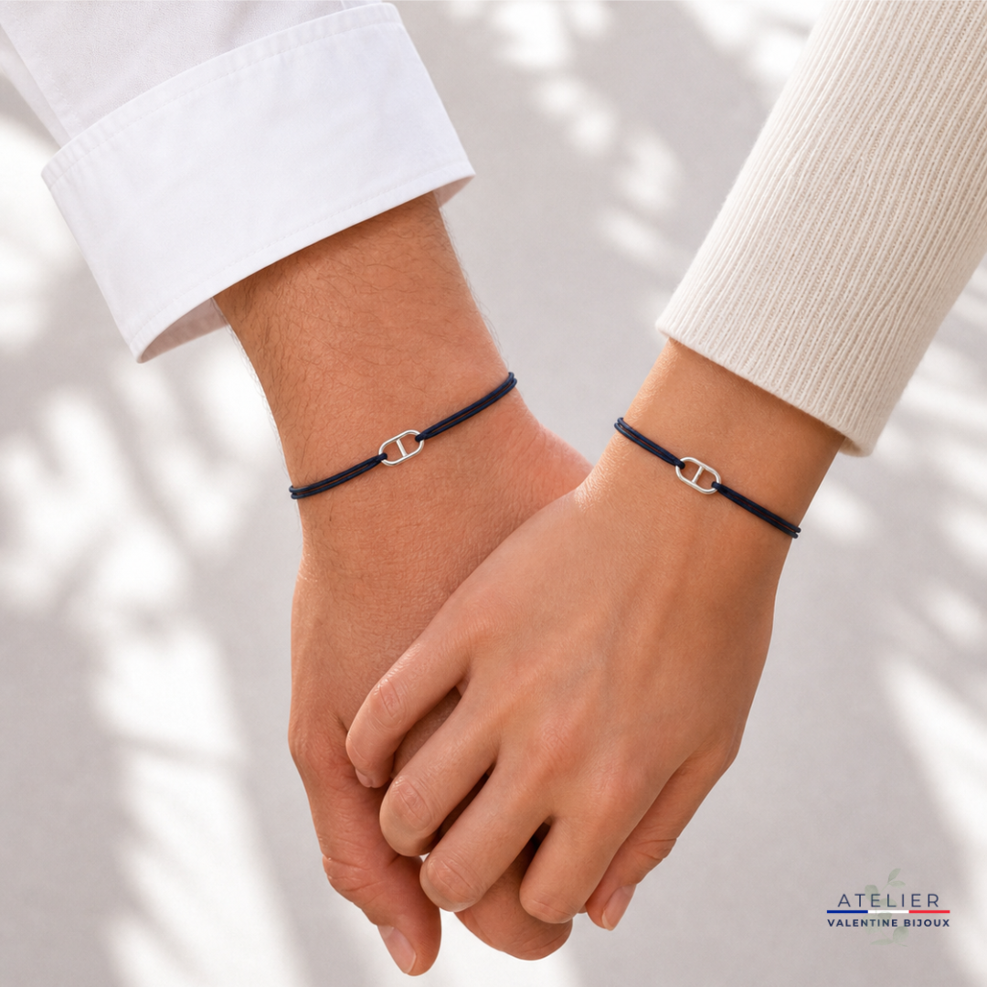 Bracelet cordon petite maille marine en argent 925 pour homme ou femme