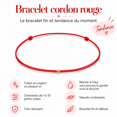 Bracelet cordon fin ajustable tube 2 mm en argent massif