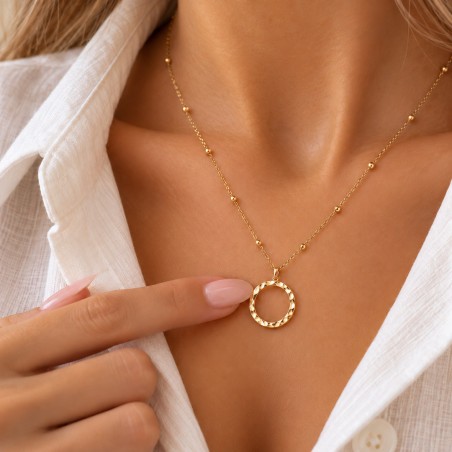 Collier Anneau Martelé Femme en Acier Inoxydable – Doré ou Argenté