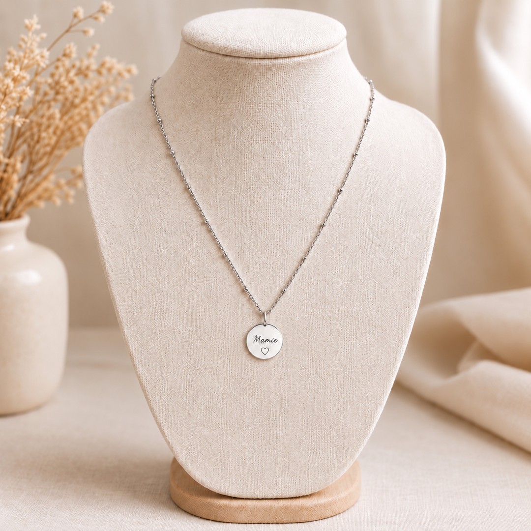 Collier Mamie avec Médaille Gravée – Doré, Argenté ou Or Rose