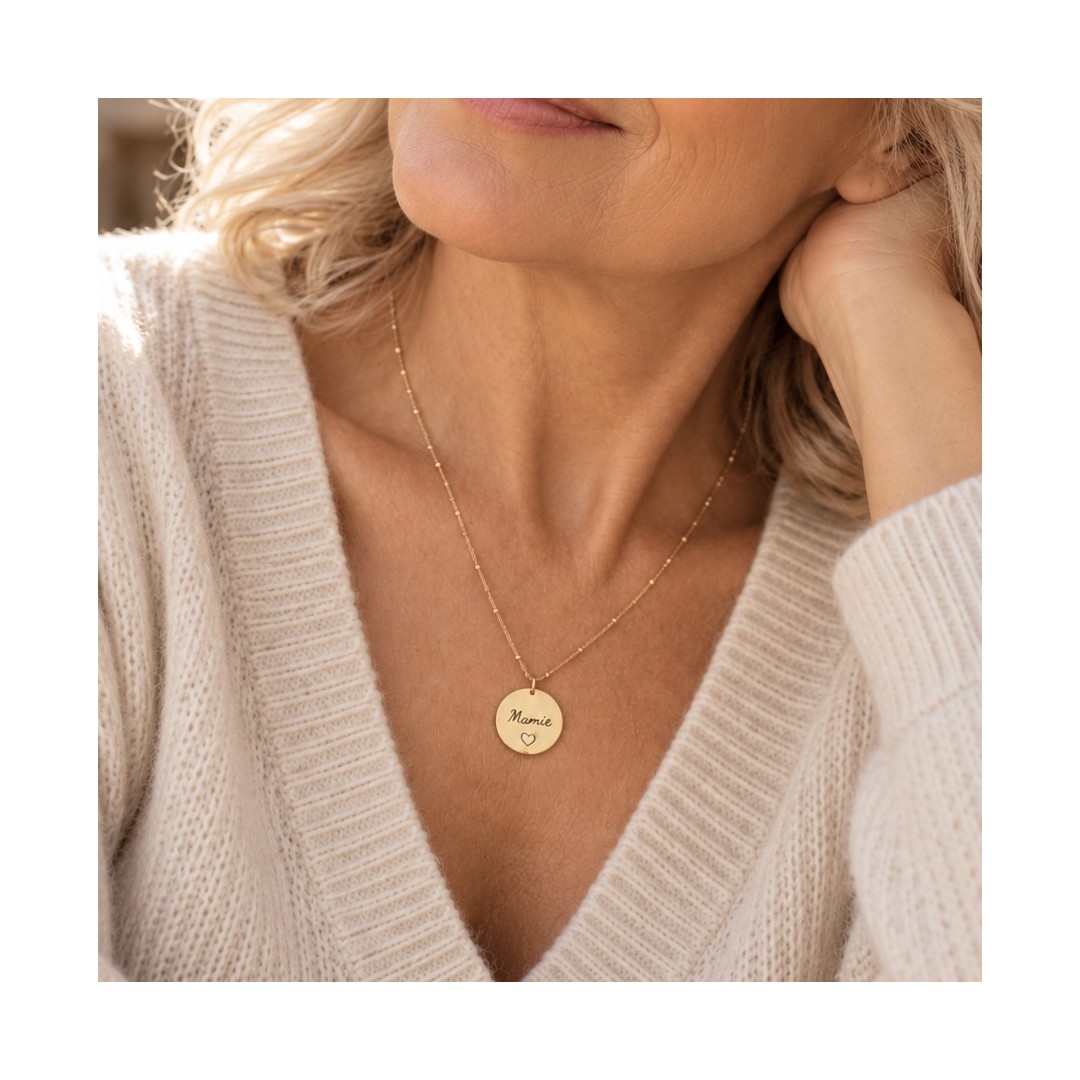 MAMIE, Collier chaîne médaille en acier inoxydable