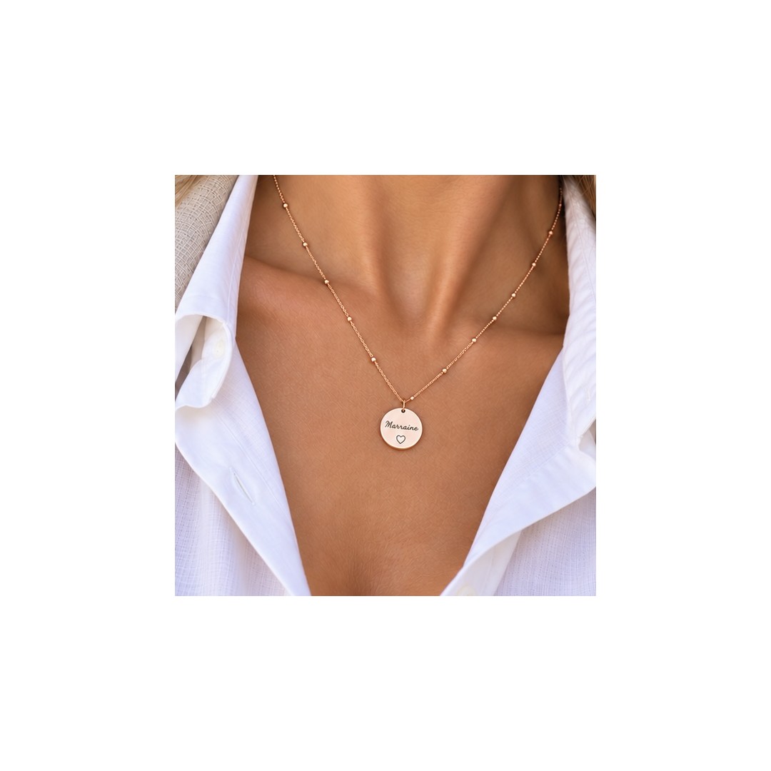 Collier médaille gravée, en acier inoxydable