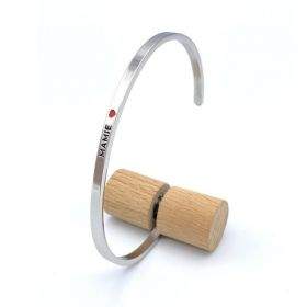 Bracelet jonc ajustable à message "Mamie" en acier inoxydable gravure noire
