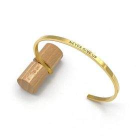 Never give up, Bracelet jonc ajustable à message en acier inoxydable gravure noire