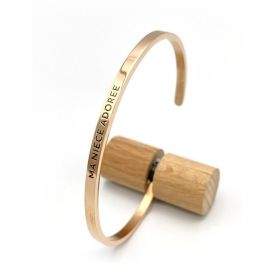 Ma nièce adorée, Bracelet jonc ajustable à message en acier inoxydable gravure noire