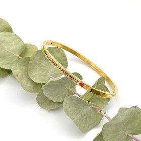 Ma fille, tu es la plus belle,  Bracelet jonc à message en acier inoxydable gravure noire