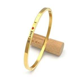 JE T'AIME • Bracelet jonc à message en acier inoxydable gravure noire