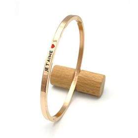 JE T'AIME • Bracelet jonc à message en acier inoxydable gravure noire