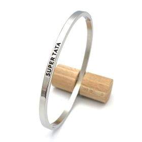 SUPER TATA, gravure noire Bracelet jonc à message en acier inoxydable
