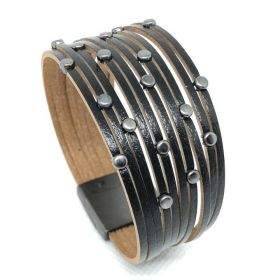 Bracelet manchette cuir multi-liens 19,5 cm