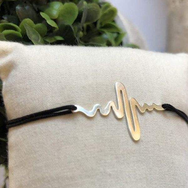 Bracelet cordon ajustable électrocardiogramme en argent 925